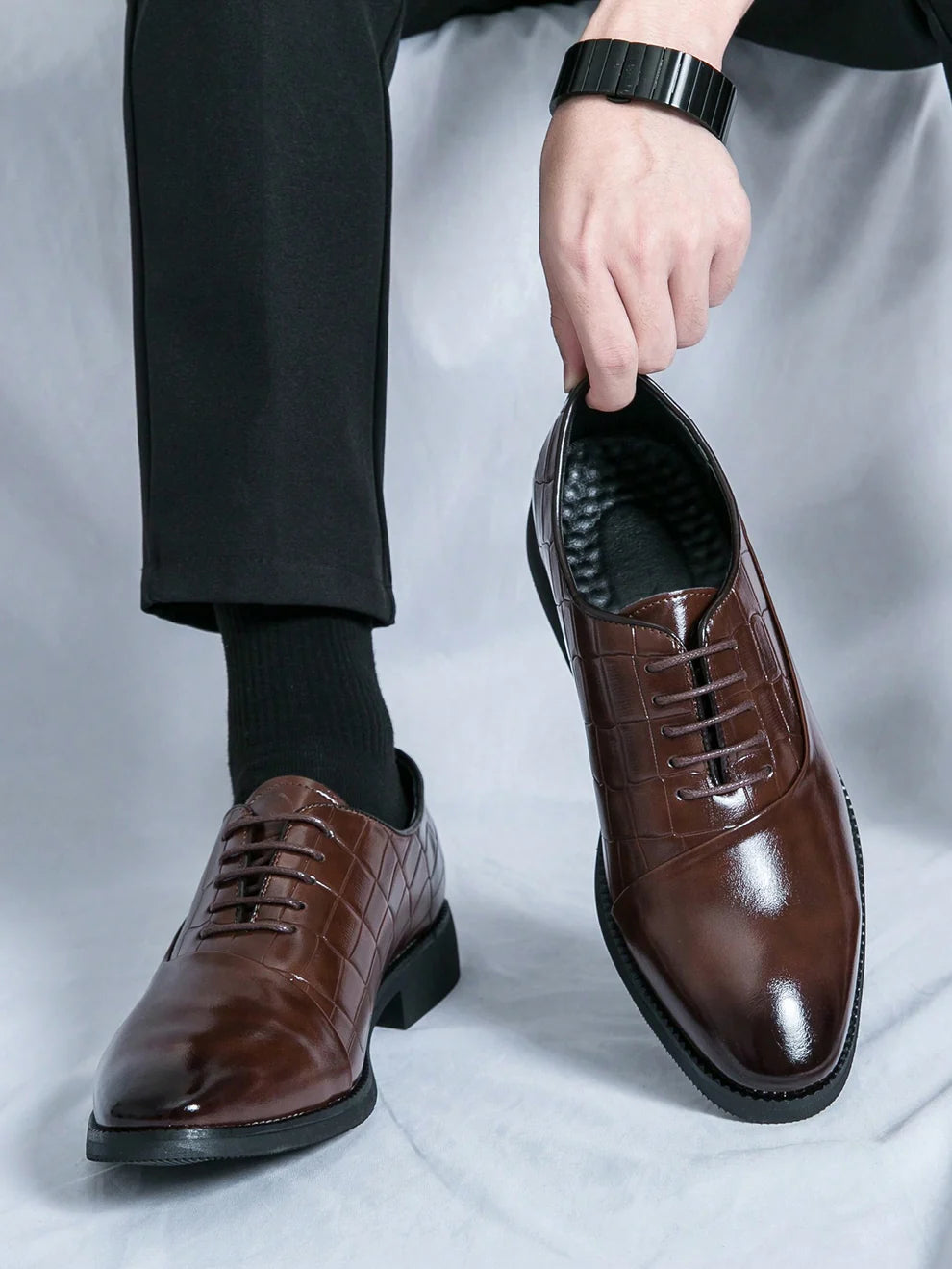 Derbies Classiques en Cuir Marron Pour Homme