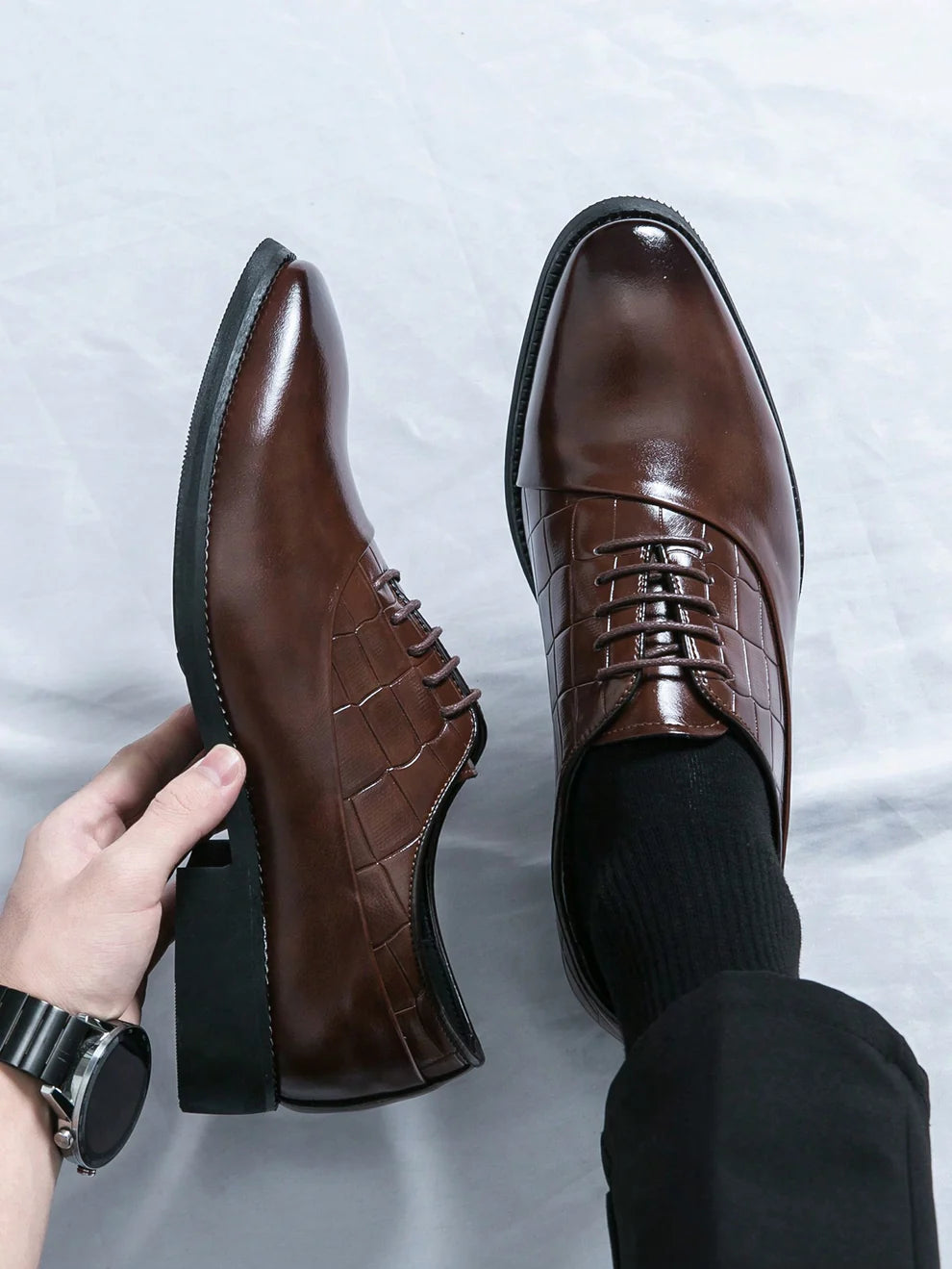 Derbies Classiques en Cuir Marron Pour Homme